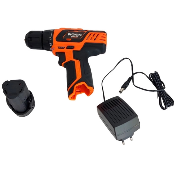 ელექტრო სახრახნისი Wokin 780712, 1400Rpm, Li-ion Cordless Drill, Black/Orange