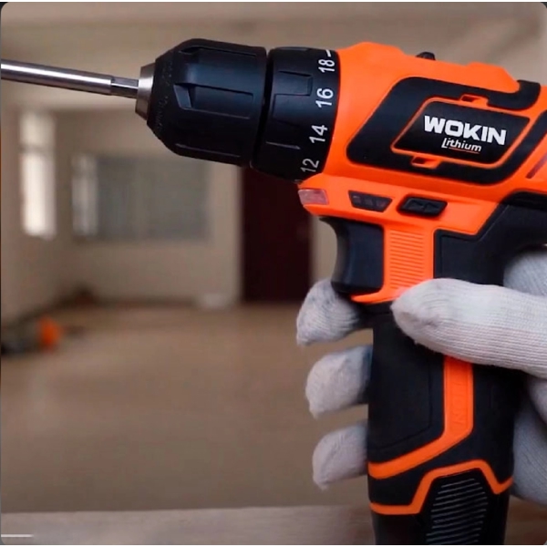 ელექტრო სახრახნისი Wokin 780712, 1400Rpm, Li-ion Cordless Drill, Black/Orange