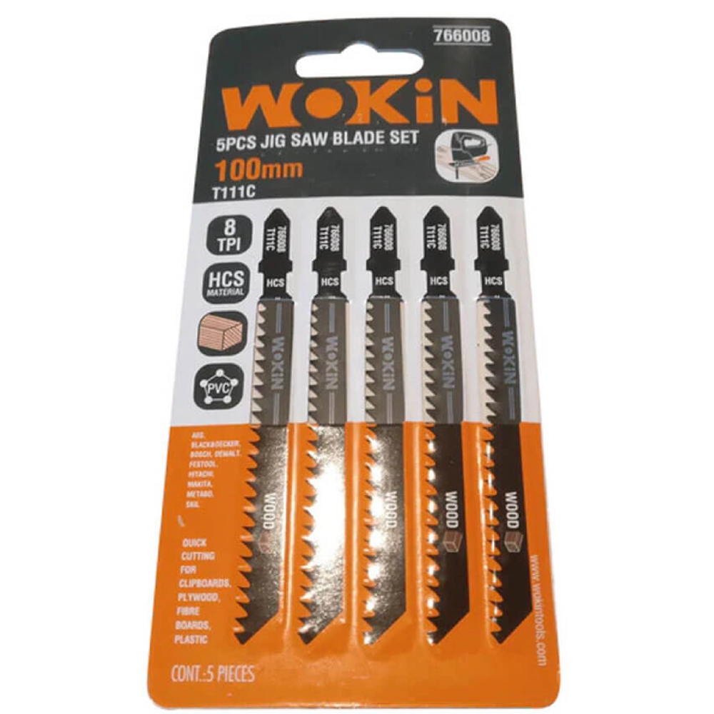 Jigsaw Blades Set Wokin 766008, 100mm, 5Pcs, (INDUSTRIAL), Black