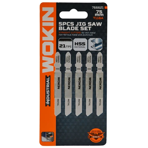 ბეწვახერხის პირები Wokin 766621, 75mm, 5Pcs, Jigsaw Blades Set (INDUSTRIAL), Silver