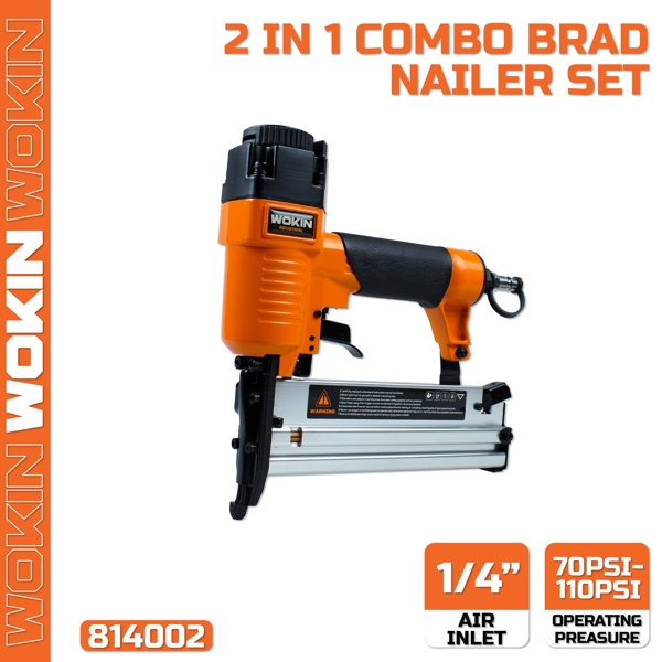 პნევმატური სტეპლერი Wokin 814002, 2 IN 1 Combo Brad Nailer Set (INDUSRIAL), Orange