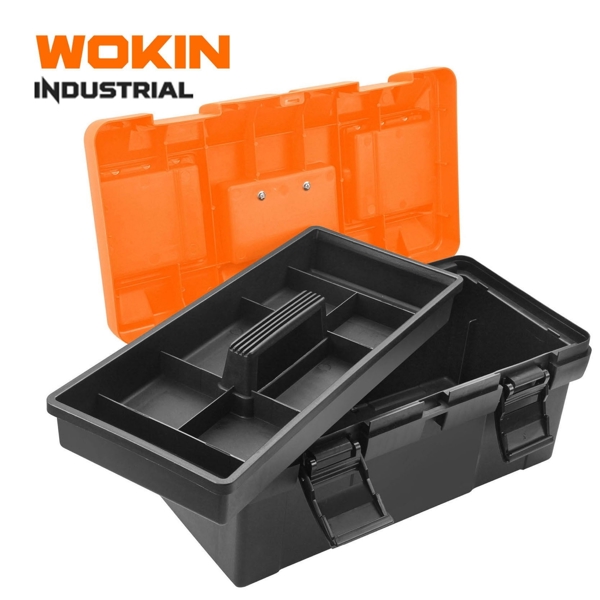 ხელსაწყოების  პლასტმასის ყუთი Wokin 900017, 17", Heavy Duty Plastic Tool Box (INDUSTRIAL), Black/Orange