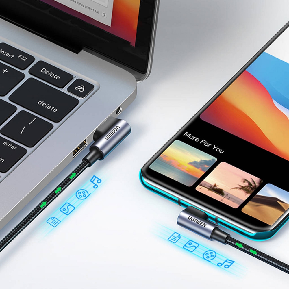 UGREEN US176 (20857), 18W, USB-A to Type-C 90 Degree Cable, 2m, Space Gray