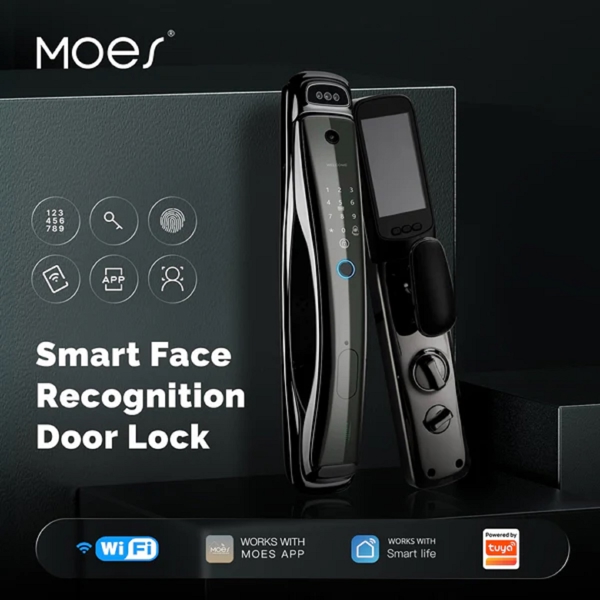 კარის ჭკვიანი საკეტი Moes WDL-T9P-EN, Smart Door Lock, Black