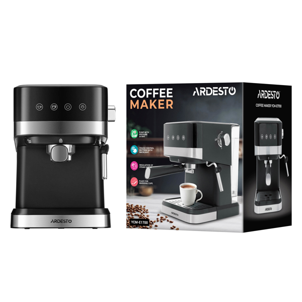 ყავის აპარატი Ardesto YCM-E1700, 1050W, 1.5L, Coffee Machine, Black/Silver