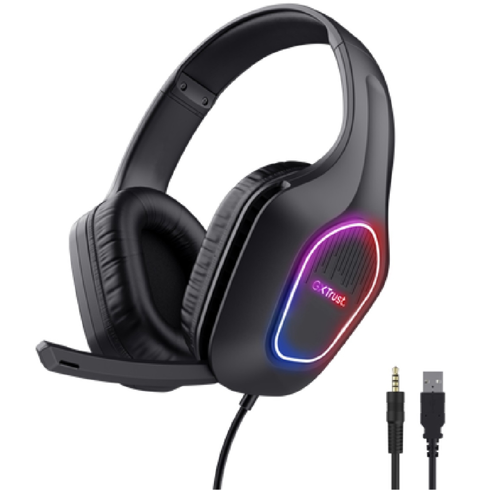 ყურსასმენი Trust GXT 416 Zirox, Gaming Headset, Wired, 3.5mm, USB, Black