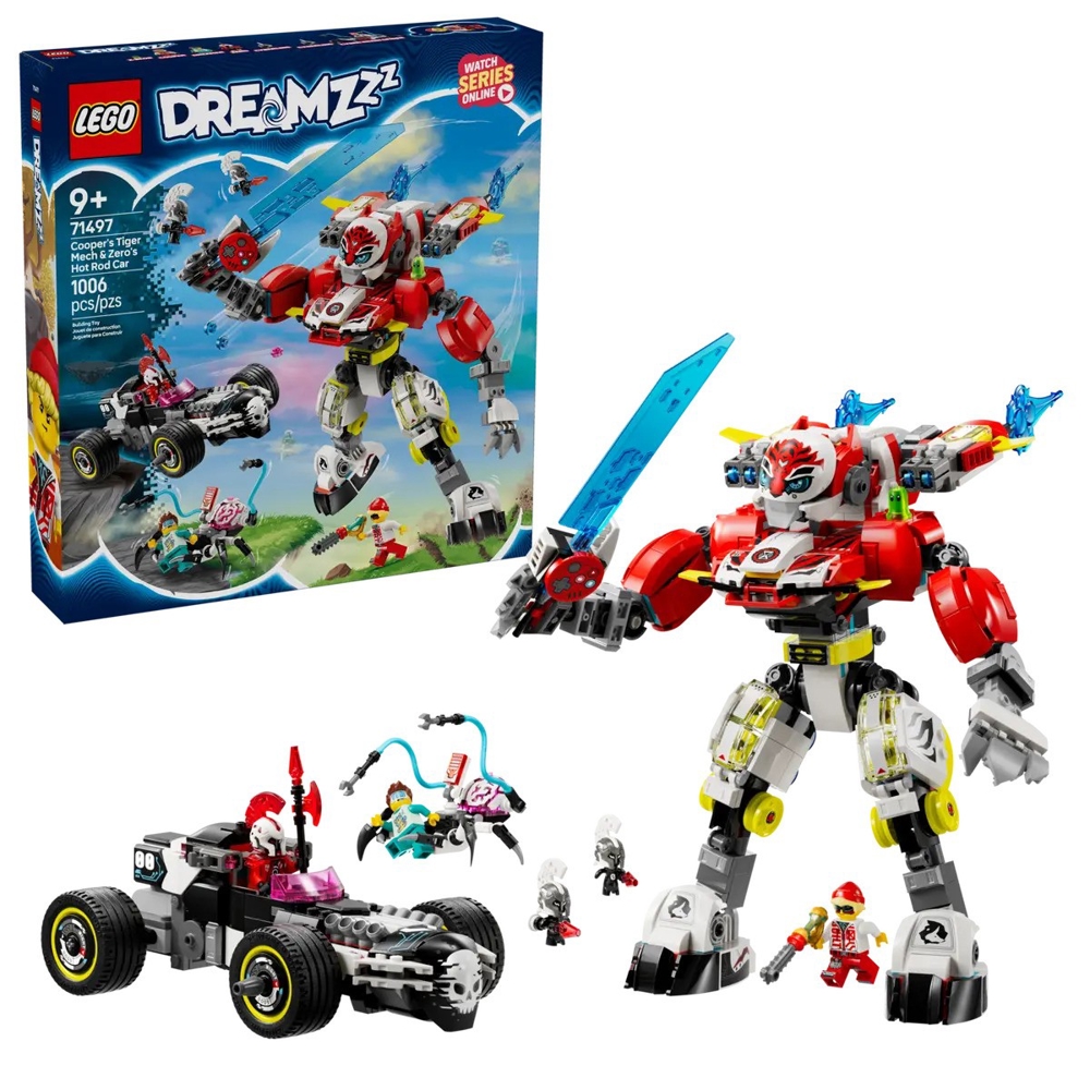 Prefabricated Construction Lego 71497 DREAMZzz, Cooper's Tiger Mech & Zero's Hot Rod Car