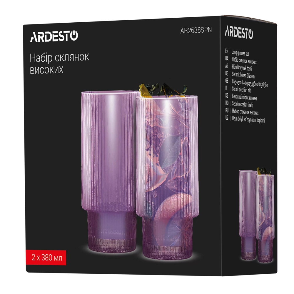 Long Glasses Set Ardesto AR2638SPN, 0.38l, 2pcs, Pink