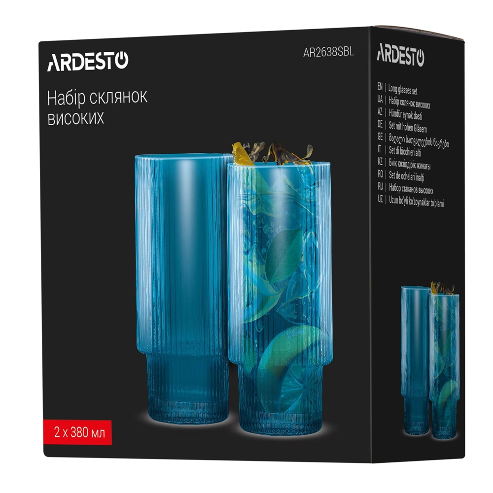 ჭიქების ნაკრები Ardesto AR2638SBL, 0.38l, 2pcs, Long Glasses Set, Blue