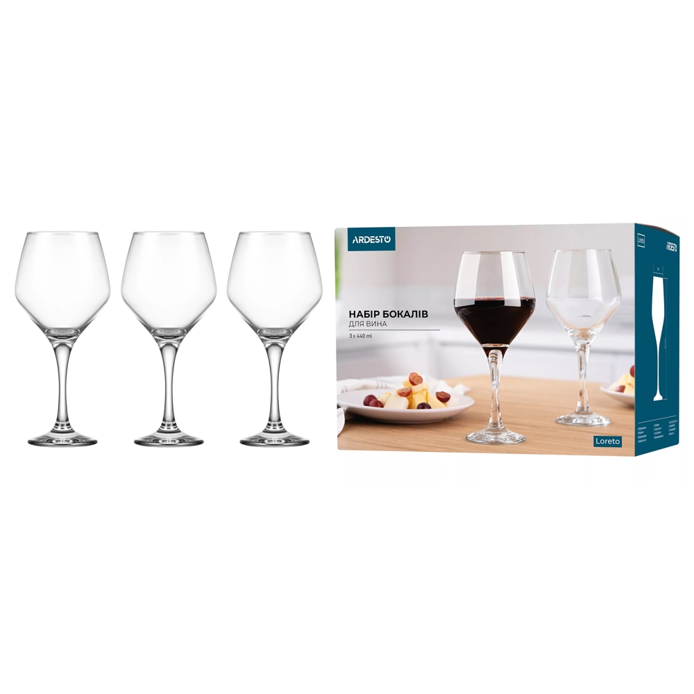 Wine Glasses Set Ardesto AR2644LWT Loreto, 0.44l, 3pcs, Transparent
