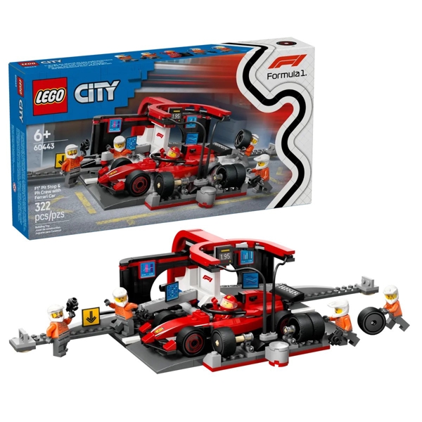 Prefabricated Construction Lego 60443 City, F1 Pit Stop & Pit Crew with Ferrari Car