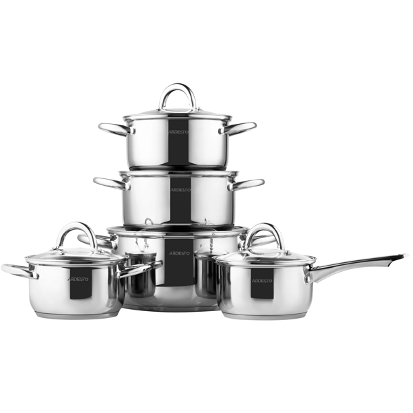 ქვაბების ნაკრები Ardesto AR1910GPS, 10pcs Cookware Set, Silver