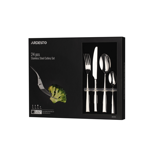 დანა ჩანგლის ნაკრები Ardesto AR0724TS Black Mars Tia, 24pcs Cutlery set, Silver