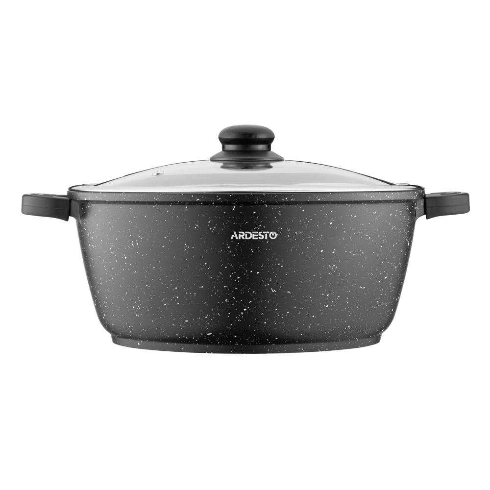 Casserole with glass lid Ardesto AR2426GE Gemini Anzio, 6.4l,  28Cm, Black