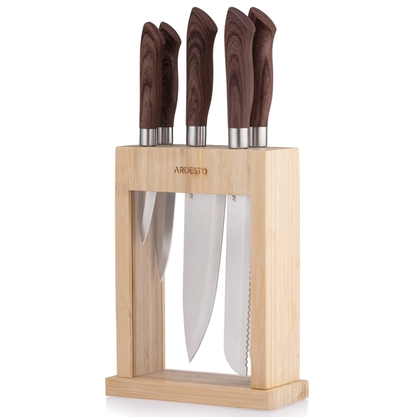 დანების ნაკრები Ardesto AR2105GR block Midori, 6pcs, Knifes Set, Oak