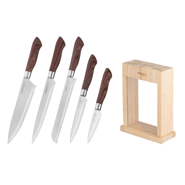 დანების ნაკრები Ardesto AR2105GR block Midori, 6pcs, Knifes Set, Oak