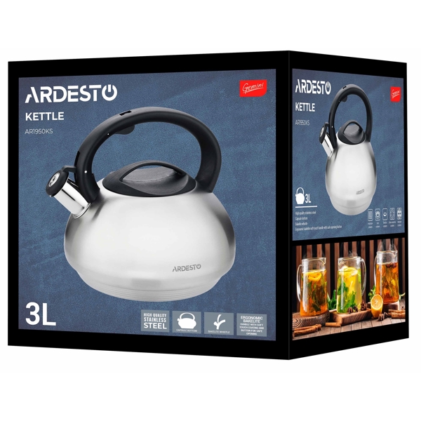 ჩაიდანი Ardesto AR1950KS Gemini, 3l, Kettle, Stainless Steel