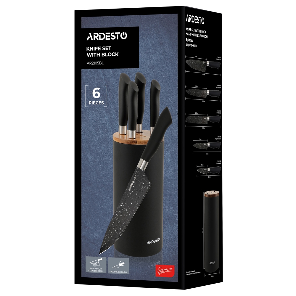 Knifes Set Ardesto AR2105BL block Gemini, 6pcs, Black