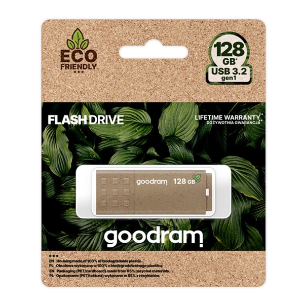 USB ფლეშ მეხსიერება GoodRam UME3-1280EFR11 Eco Friendly, 128GB, USB3.2, Brown