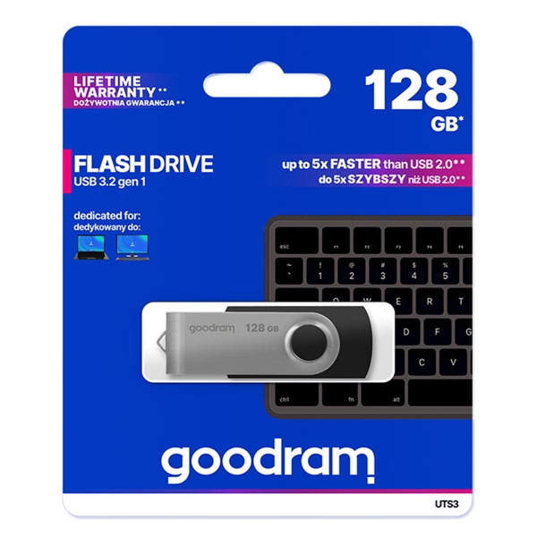 Flash Drive GoodRam UTS3-1280K0R11, 128GB, USB3.2, Black/Silver
