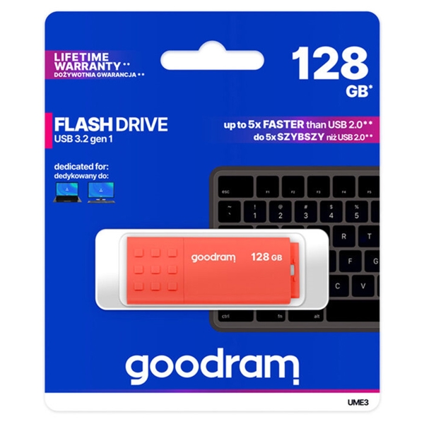 USB ფლეშ მეხსიერება GoodRam UME3-1280O0R11, 128GB, USB3.2, Orange