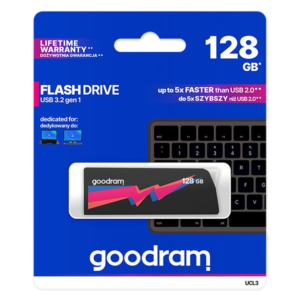 USB ფლეშ მეხსიერება GoodRam UCL3-1280K0R11, 128GB, USB3.2, Black