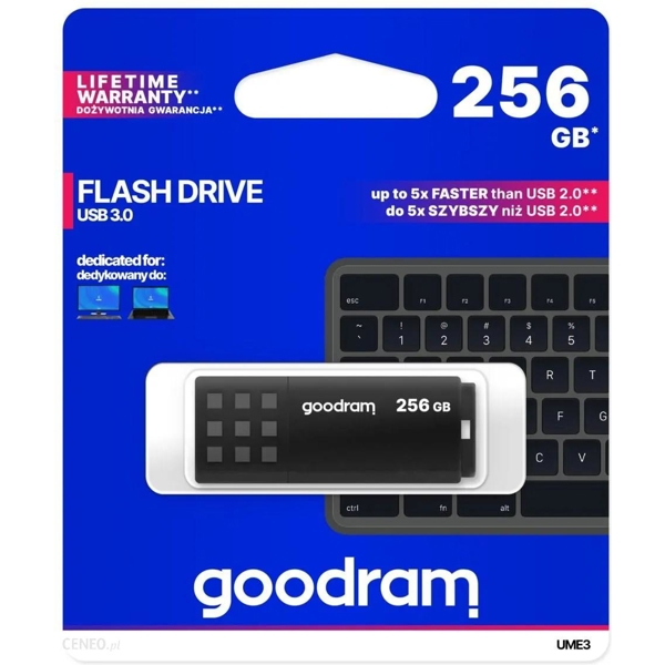 USB ფლეშ მეხსიერება GoodRam UME3-2560K0R11, 256GB, USB3.2, Black