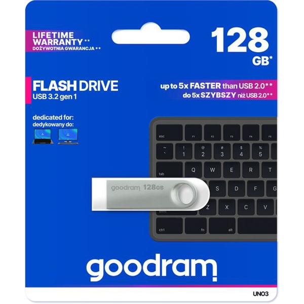 USB ფლეშ მეხსიერება GoodRam UNO3-1280S0R11, 128GB, USB3.2, Silver
