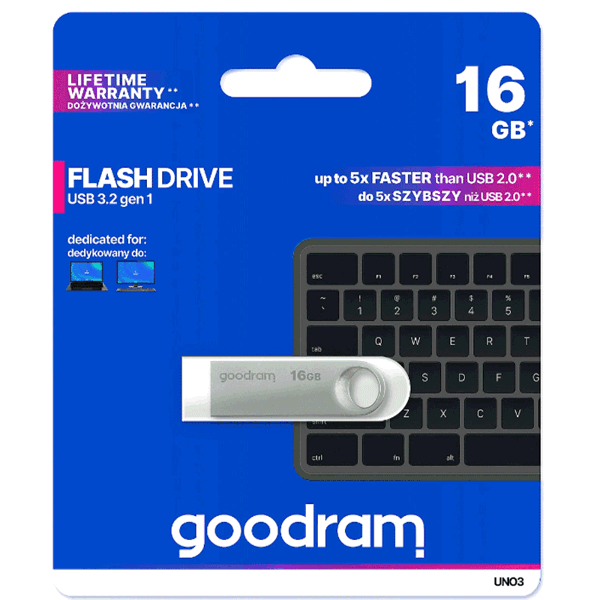 USB ფლეშ მეხსიერება GoodRam UNO3-0160S0R11, 16GB, USB3.2, Silver