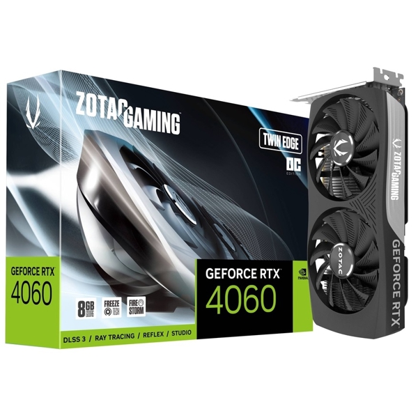 Graphic Card Zotac ZT-D40600H-10M Twin Edge OC, GeForce RTX4060, 8GB, 128-bit, DP, HDMI, Black