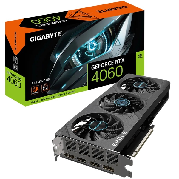 Graphic Card Gigabyte GV-N4060EAGLE_OC-8GD EAGLE OC, GeForce RTX4060, 8GB, 128-bit, DP, HDMI, Black