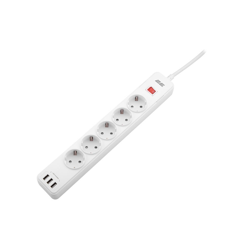 Power Strip With Surge Protector 2Е 2E-SP515M2USBWH, 5 Socket, 3xUSB-A, 2m, White
