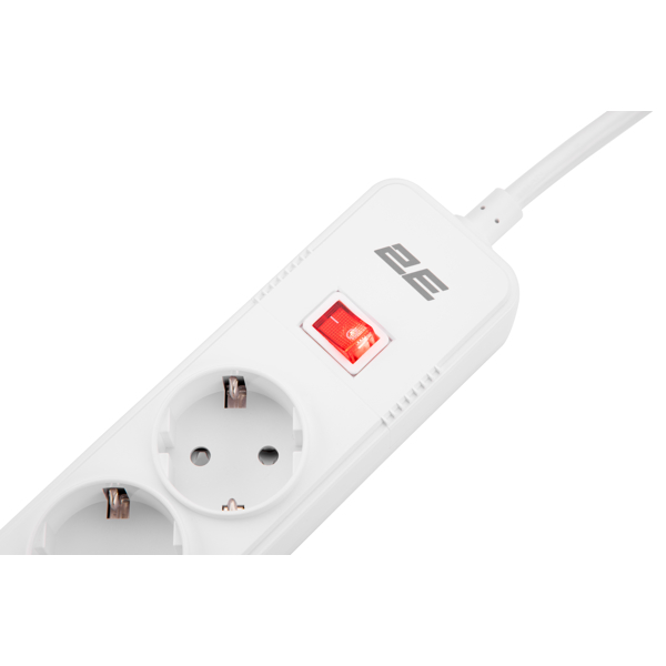 დენის გამანაწილებელი 2Е 2E-SP515M2USBWH, 5 Socket, 3xUSB-A, 2m, Power Strip With Surge Protector, White