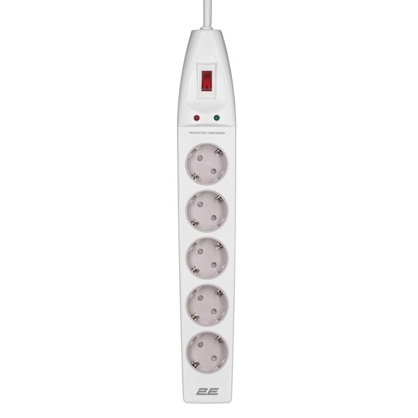 დენის გამანაწილებელი 2Е 2E-SP515M3WH, 5 Socket, 3m, Power Strip With Surge Protector, White