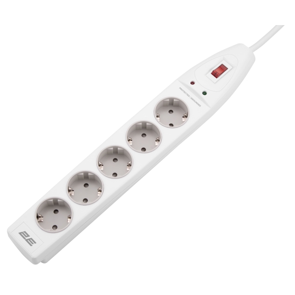 დენის გამანაწილებელი 2Е 2E-SP515M3WH, 5 Socket, 3m, Power Strip With Surge Protector, White