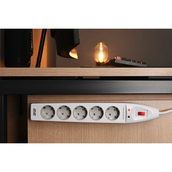 დენის გამანაწილებელი 2Е 2E-SP515M3WH, 5 Socket, 3m, Power Strip With Surge Protector, White