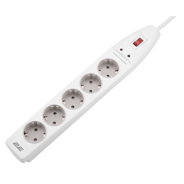 დენის გამანაწილებელი 2Е 2E-SP515M2WH, 5 Socket, 2m, Power Strip With Surge Protector, White