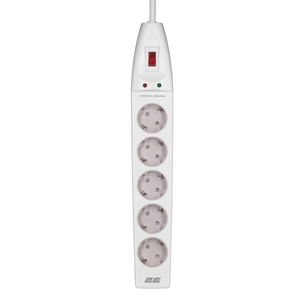 დენის გამანაწილებელი 2Е 2E-SP515M2WH, 5 Socket, 2m, Power Strip With Surge Protector, White