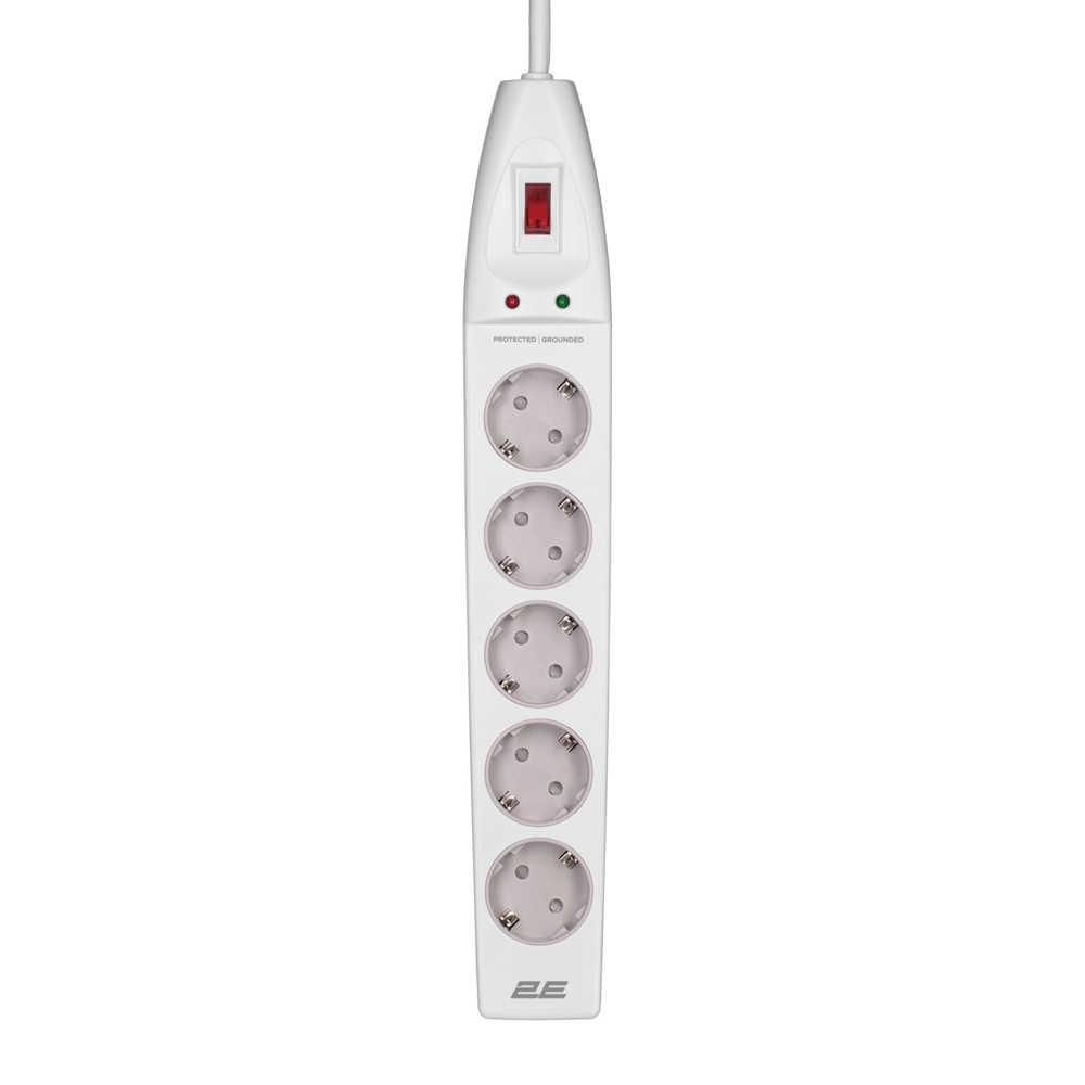 Power Strip With Surge Protector 2Е 2E-SP515M2WH, 5 Socket, 2m, White