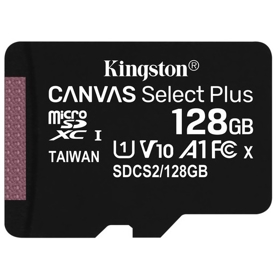 მეხსიერების ბარათი Kingston SDCS2/128GBSP, 128GB, microSDXC, C10, UHS-I, U1, Black