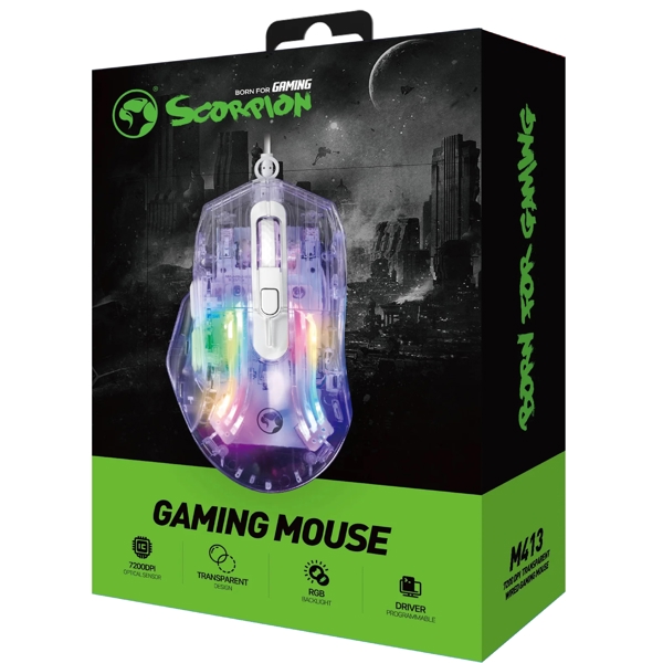 მაუსი Marvo M413 MISTIC 40, Wired, USB, Gaming Mouse, White