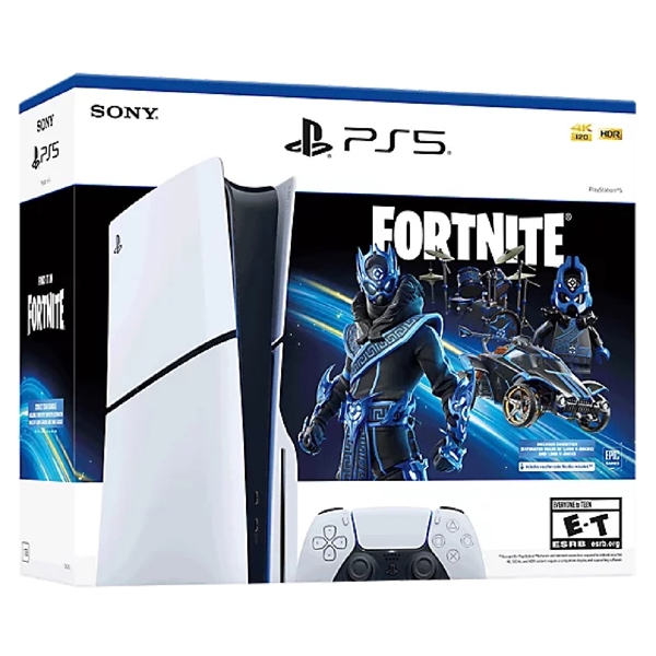 სათამაშო კონსოლი Sony PlayStation 5 Slim, PS5 Console, +Disc Version Fortnite Cobalt Star Bundle, White