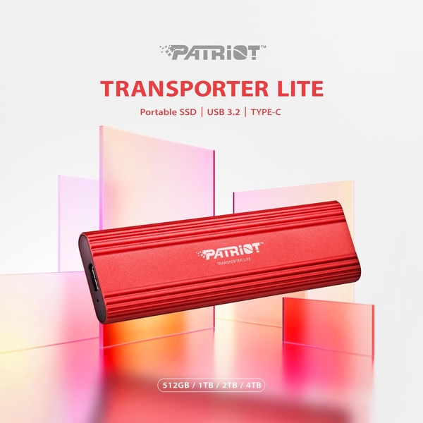 External SSD Patriot PTPL2TBPEC Transporter Lite, 2TB, 2.5", USB-C, Red