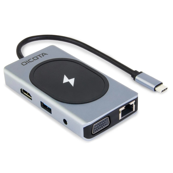 USB-C 10-in-1 Charging Hub Dicota D32059, 100W, HDMI, VGA, USB, USB-C, SD, MicroSD, LAN, Silver