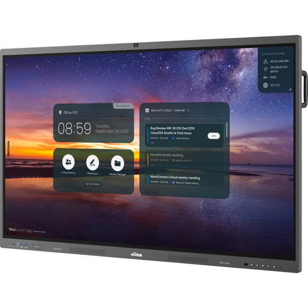 ინტერაქტიული ეკრანი Vivitek NovoTouch BK652IW, 65", RAM 4GB, 32GB, Smart Board, Black/Grey + PC Module i5-12450H, 8GB, 256GB SSD, Webcam and microphone, Windows