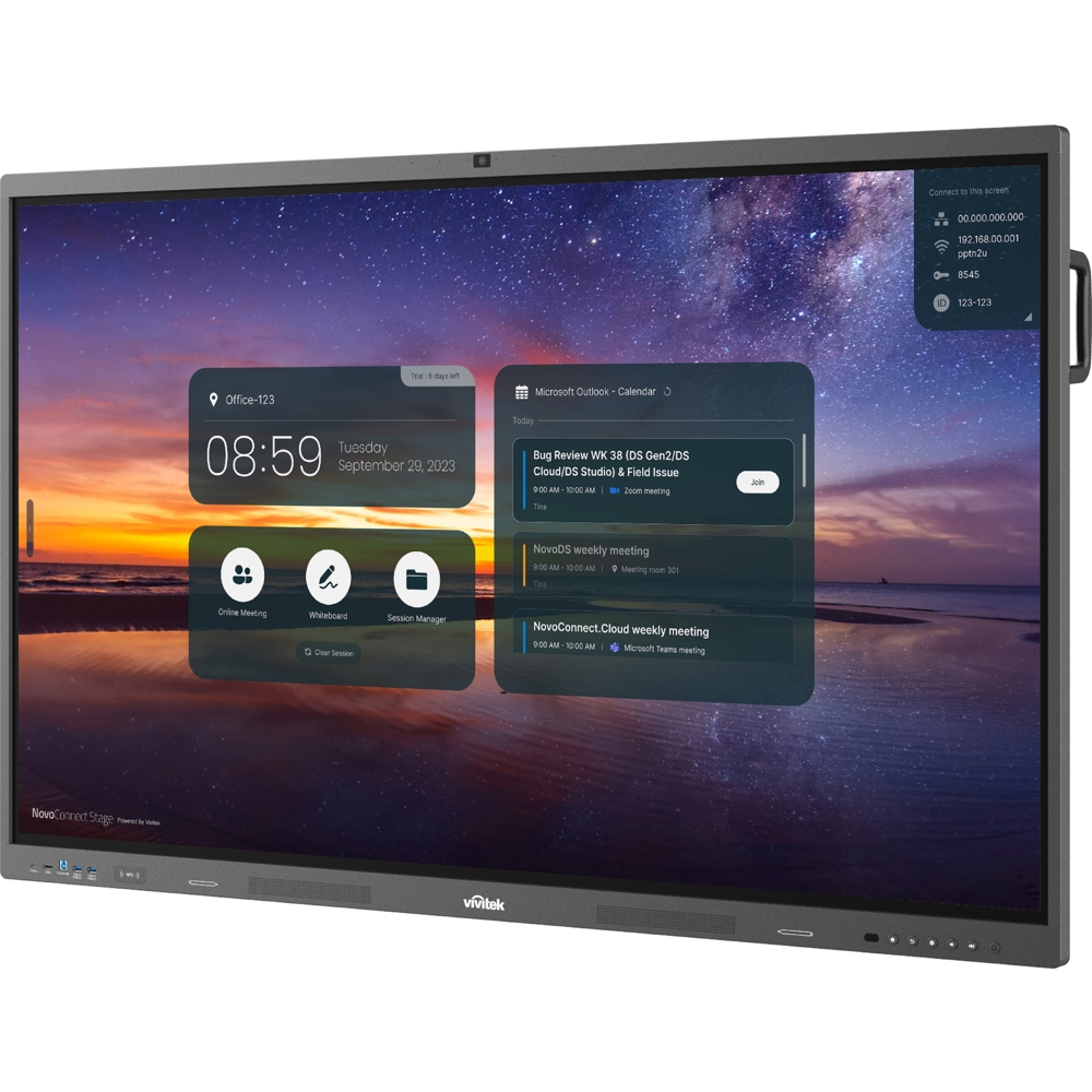Vivitek NovoTouch BK652IW, 65", RAM 4GB, 32GB, Smart Board, Black/Grey + PC Module i5-12450H, 8GB, 256GB SSD, Webcam and microphone, Windows