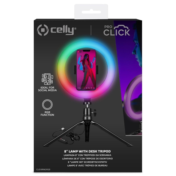 Portable Tripod+Flash Light RGB Celly 8021735193494 ClickPro, Black