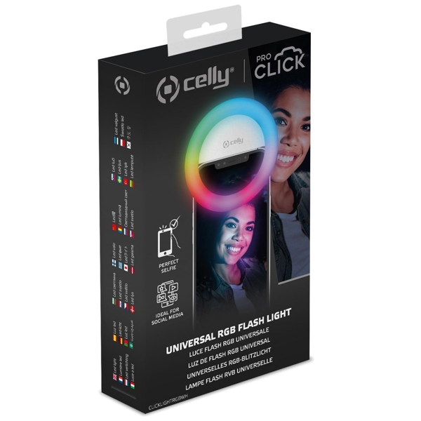 სელფის განათება Celly 8021735193470 Click Pro, Selfie Flash Light RGB, White