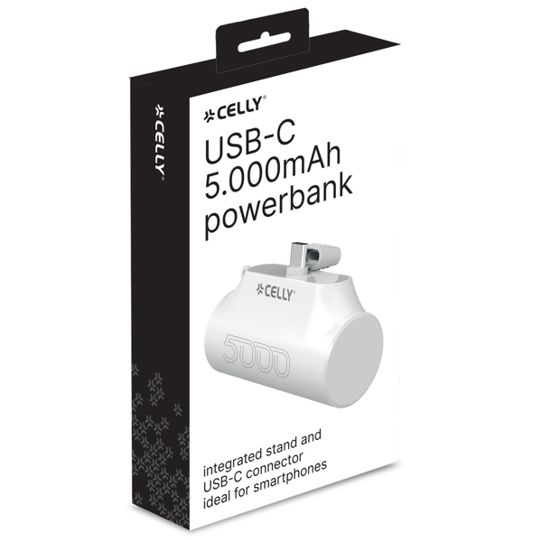 Power Bank Celly 8021735207603, 5000mAh, USB-C, White