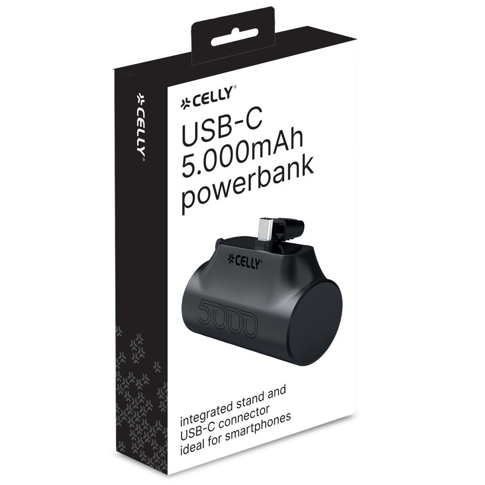 Power Bank Celly 8021735207610, 5000mAh, USB-C, Black